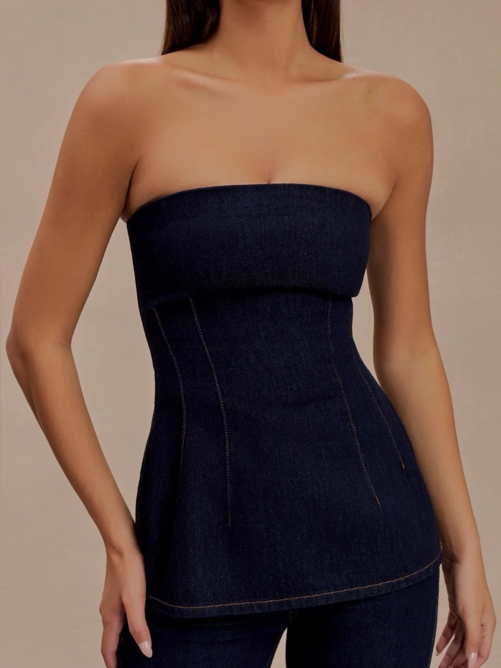 Meshki Strapless Dark Blue Denim Bustier Dress